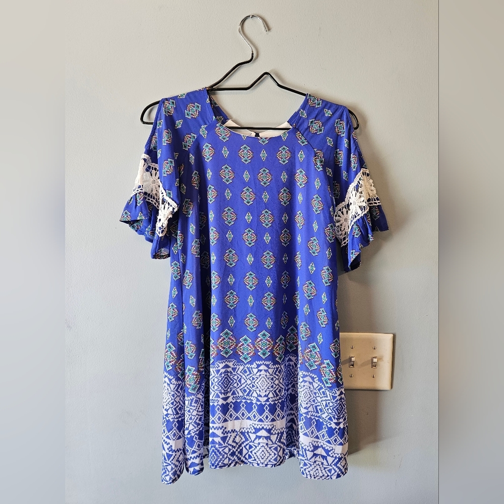 Blue open shoulder tunic youth size 12